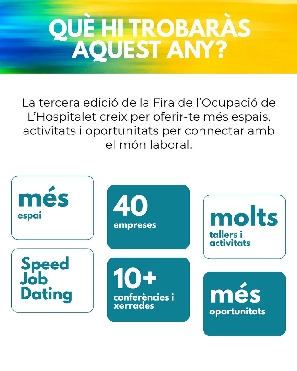 CloudTalent_Hn's tweet photo. La inscripció ja està oberta per a Impulsa't | Fira de l'Ocupació de L'Hospitalet
Busques feina? Registra't a Speed Job dating 🚀
29 d'octubre de 2026 | La Farga Congress👉40 empreses amb + 100 ofertes de feina

Més informació👉 https://t.co/n3pKkZJ9BR #Impulsat #treball @ofertes https://t.co/hDeY5b6Kq8
