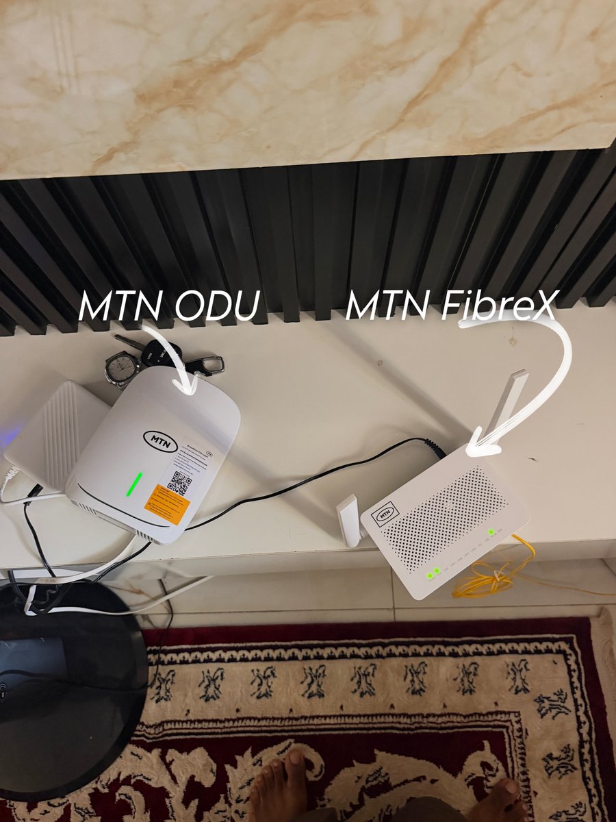 0xmtech's tweet photo. i just got the MTN FibreX after testing out the MTN FlyX ODU router for a month

better than Starlink?

honestly, the difference is minimal. the only aspect where FibreX outshines the ODU is in the latency (ms) & the subscription package.

i’ve consumed about 850gb on the MTN ODU since i bought it. it’s truly unlimited.

both MTN FibreX & MTN FlyX ODU devices are free including the installation.

you only need to pay for the subs, which cost N30k per month (capped at 50mpbs).

the FibreX isn’t available in all areas, check if your street has a Fiber Access Terminal (check image 2)

but honestly, just go for the MTN ODU, it’s available to everyone and you can carry it along with you anywhere you go.

check slide 4 for FibreX video test.