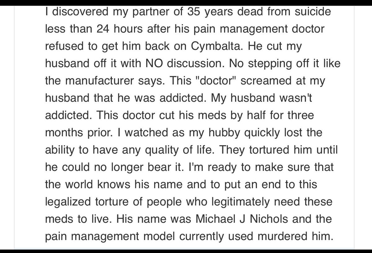 CMerandi's tweet photo. Suicides due to untreated pain are on the rise
None of these people had to die
They died because of the 2016 CDC opioid guideline
They died because of Beth Macy’s book, Dopesick
They died because of addiction medicine doctors
They died because of interventional pain doctors