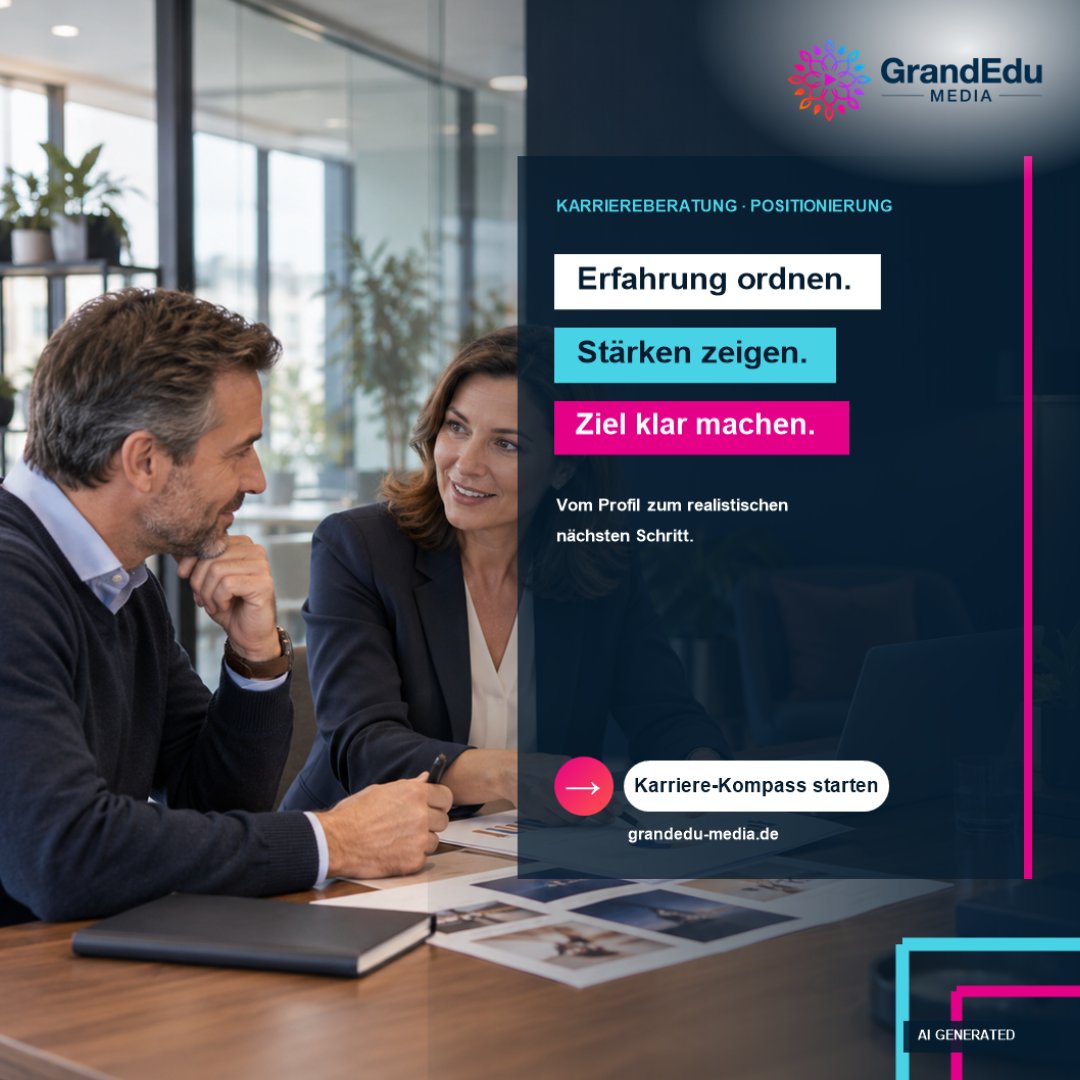 GrandEduMedia's tweet photo. Werbung: Erfahrung ordnen, Stärken sichtbar machen, den nächsten Schritt realistisch planen. Unsere Karriereberatung unterstützt bei Positionierung und klaren Entscheidungen. https://t.co/51rJVxJEIU #Karriere https://t.co/3nilM0wy81