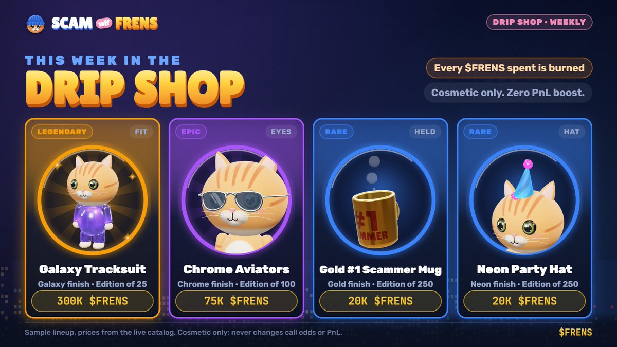 ScamWifFrens's tweet photo. You can play Scam Wif Frens forever without spending a cent.

The only things that cost real money are cases and rare drops, and every one of them feeds the $FRENS burn.

https://t.co/z5DJTlzqgs https://t.co/C4jRbYWMrE