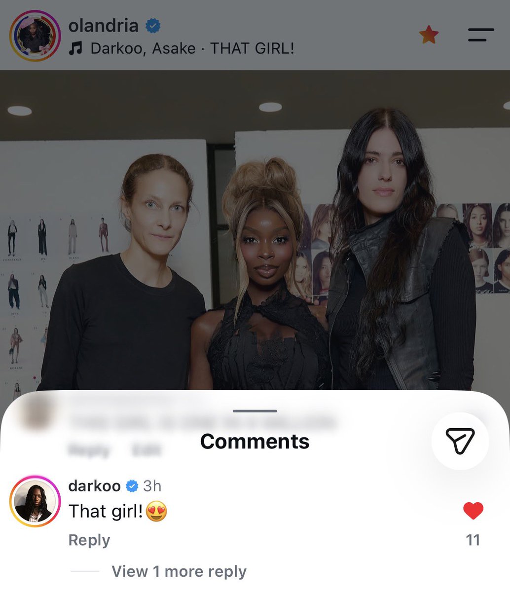 derintheestalli's tweet photo. darkoo commented on olandria post using her song henni 🙂‍↕️ https://t.co/WydsCs4R1W