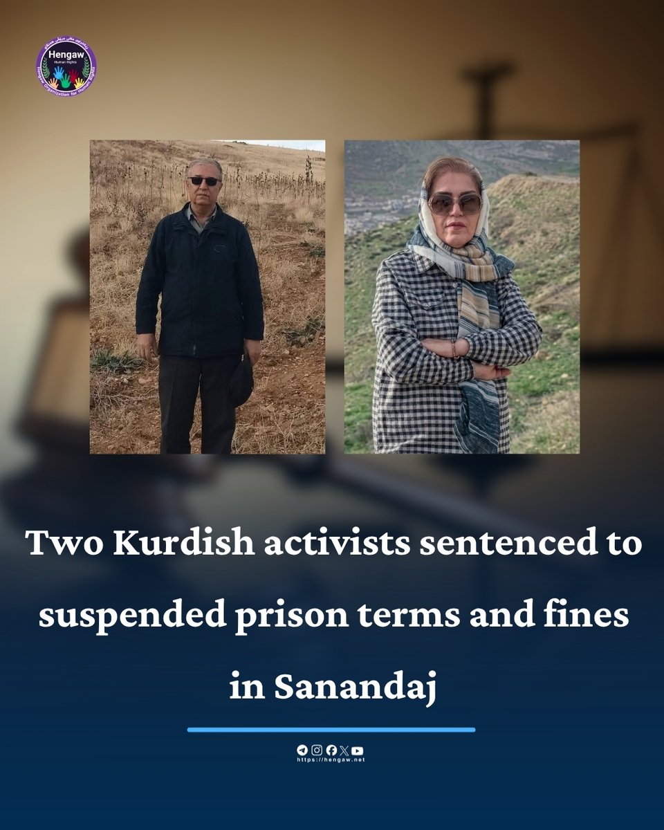 Hengaw_English's tweet photo. Marzieh Moradveisi, a dismissed teacher and former political prisoner, and Sohrab Bahrami, a civil rights activist, both from Sanandaj (Sine), have been sentenced to suspended prison terms and fines by the Iranian judiciary in separate cases.

According to reports received by the Hengaw Organization for Human Rights, a branch of the Sanandaj Revolutionary Court sentenced Moradveisi to a two-year suspended prison term and a fine of four million tomans. She was formally notified of the verdict on September 30, 2026.

https://t.co/45Ywtccrlc