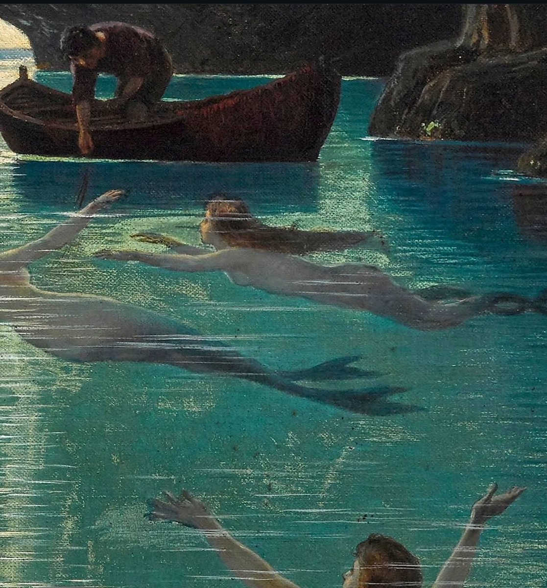 senemizmm's tweet photo. “fisherman and mermaids in the blue grotto on capri
(1880). by hermann david salomon corrodi (1844-1905, italian).” https://t.co/dohYPAp6WT