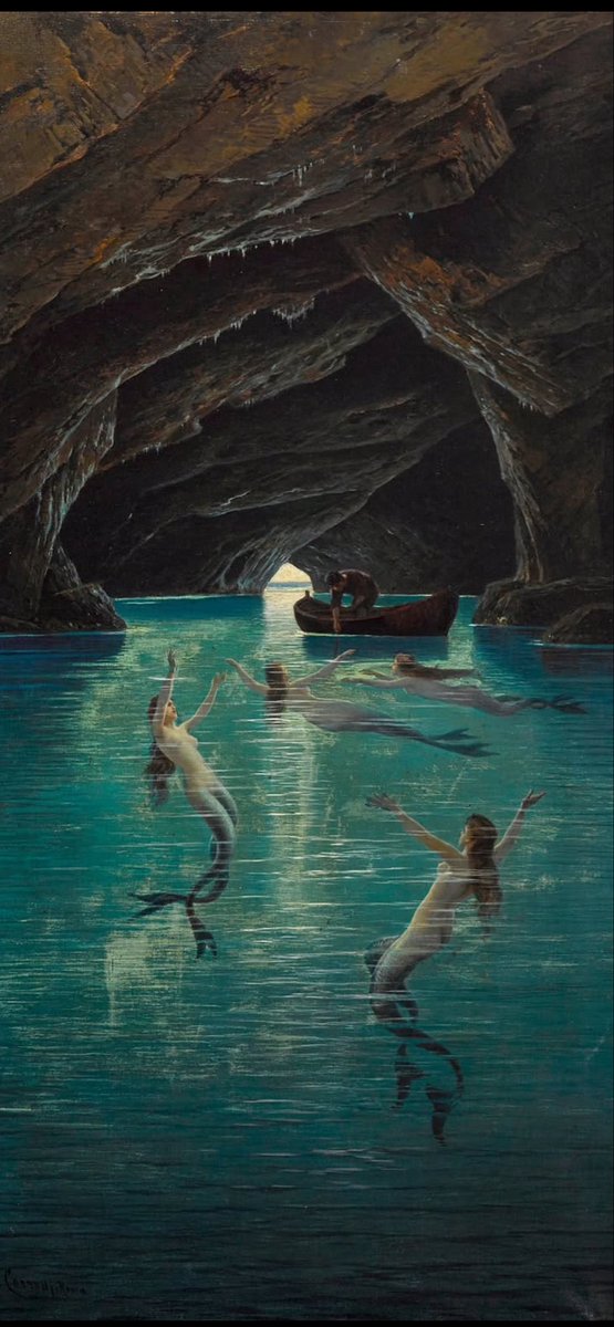 senemizmm's tweet photo. “fisherman and mermaids in the blue grotto on capri
(1880). by hermann david salomon corrodi (1844-1905, italian).” https://t.co/dohYPAp6WT