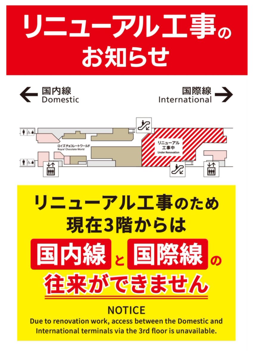 rapkanto's tweet photo. 新千歳空港の連絡通路にアニメがテーマの新施設が誕生します！！

国内線と国際線ターミナルを繋ぐ連絡通路には道内最大級のアニメをテーマとした施設や複数の店舗が2027年夏完全予定です。リニューアル工事にあたり、"3階は国内線と国際線の通り抜けができない" のでご注意ください。 https://t.co/XaS8PZPxxT
