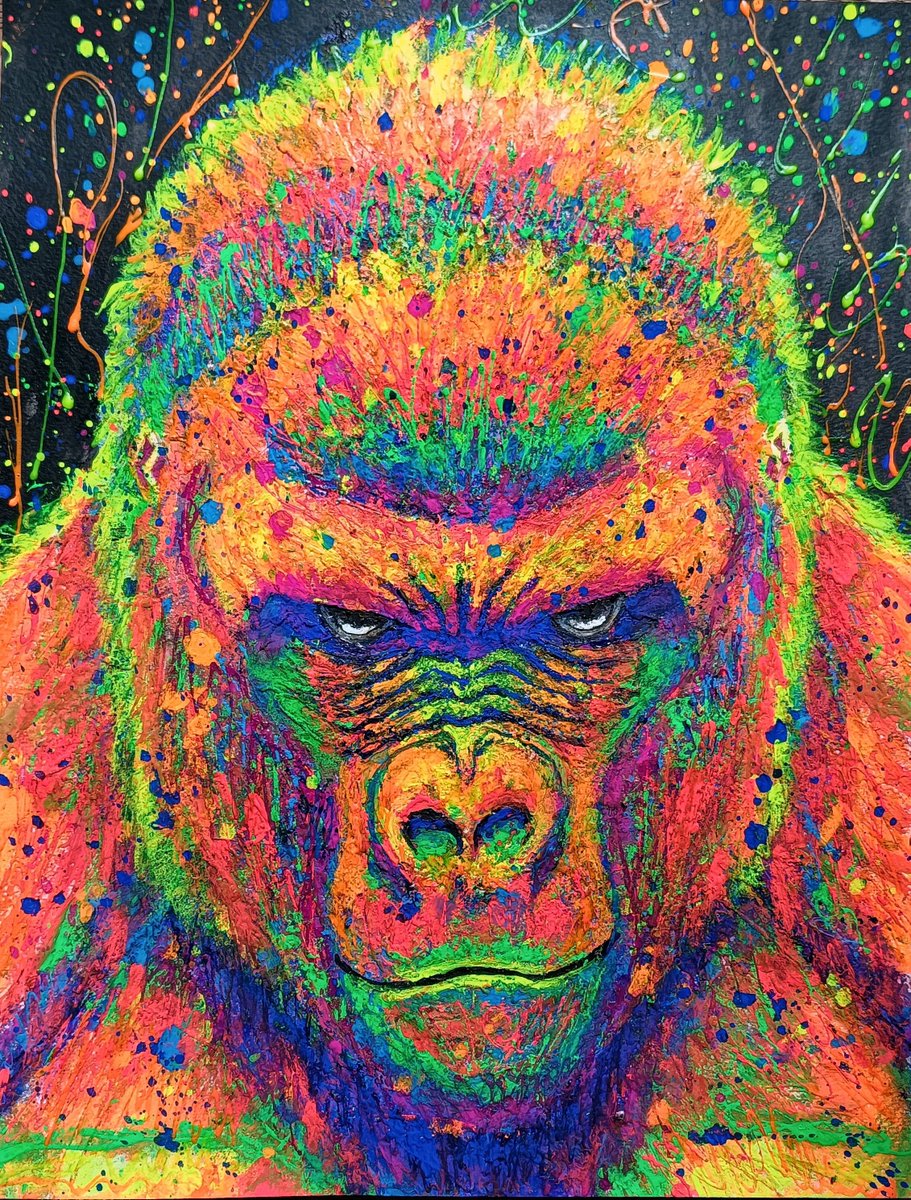 uraweef's tweet photo. 「ゴリラ」を描きました。

この作品はアクリル絵の具を使いました。

かっこいいゴリ���が描けました😀

#アート #絵 #絵画　#イラスト　#painting #art https://t.co/GzYZMlfyCz