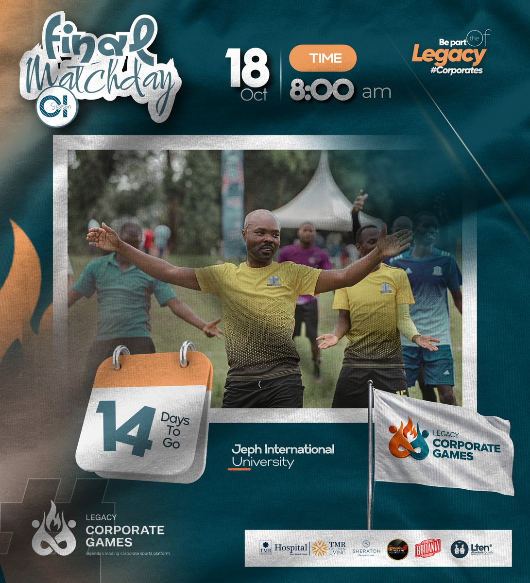 LegacyCorp2026's tweet photo. 14 DAYS TO GO! ⏳🔥

The countdown is on! The Legacy Corporate Games Final Matchday is getting closer, and the excitement is building.

One stage. One final push. One LEGACY.

#LegacyCorporateGames #14DaysToGo #FinalMatchday #LeaveALegacy #GameOn https://t.co/3tUbE2Ulem