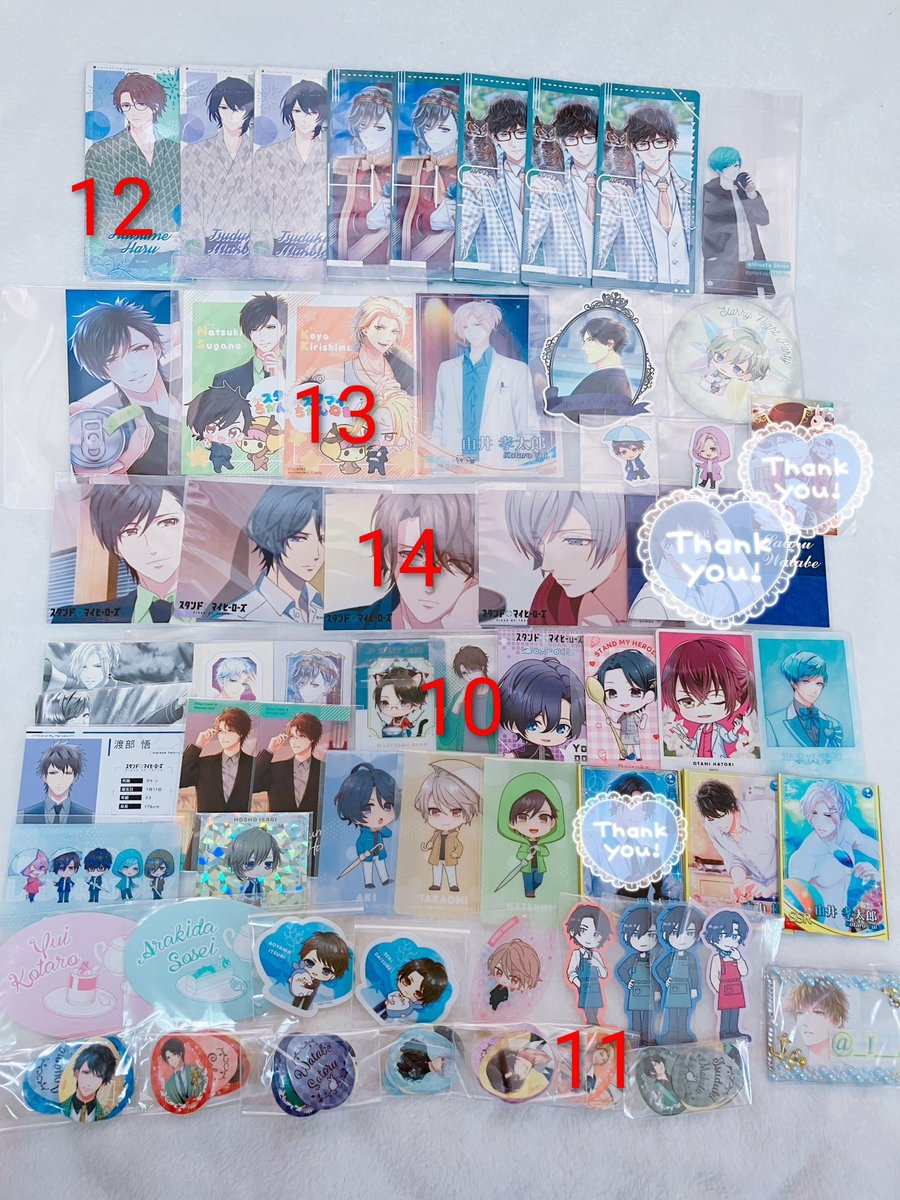 MUTUKI5393's tweet photo. @_I__sn 喜んで頂けて嬉しいです🥰
快諾ありがとうございます！
服部さん１点も含め欲しい順1〜17と多めに希望を出しましたので、なち様の希望の品との兼ね合いで交換して頂けますと嬉しく思います。
お手数おかけしますが、よろしくお願い致します。 https://t.co/1Bx6rpflhm