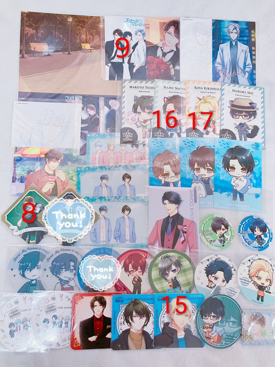 MUTUKI5393's tweet photo. @_I__sn 喜んで頂けて嬉しいです🥰
快諾ありがとうございます！
服部さん１点も含め欲しい順1〜17と多めに希望を出しましたので、なち様の希望の品との兼ね合いで交換して頂けますと嬉しく思います。
お手数おかけしますが、よろしくお願い致します。 https://t.co/1Bx6rpflhm