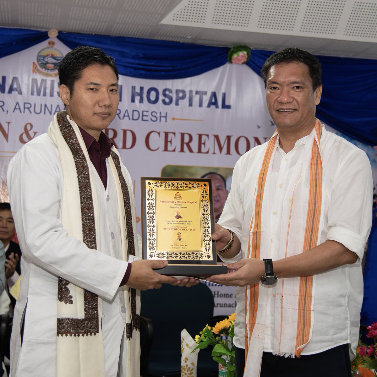 PemaKhanduBJP's tweet photo. For nearly six decades, @rkmission has been quietly serving the people of Arunachal, a journey that began in Aalo in 1966 and has since touched countless lives.

It was a pleasure today to join the annual award ceremony at Ramakrishna Mission Hospital, Itanagar and applaud the doctors, nurses and staff whose dedication keeps this institution serving people with compassion and commitment.

My appreciation to every doctor, nurse and staff member for their dedication. May the Mission continue its noble service to Arunachal for many more decades.

1/2