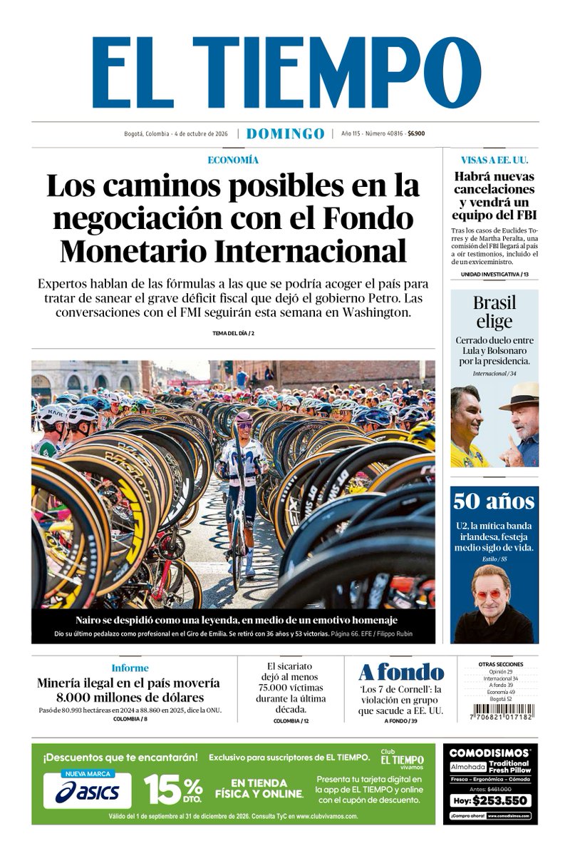 ELTIEMPO's tweet photo. 🗞️Esta es nuestra portada para este #DomingoEnElTiempo Inicie el día con las noticias más importantes de Colombia y el mundo 🔽 https://t.co/ekbxRlRhdd https://t.co/bDPJtjrOXg