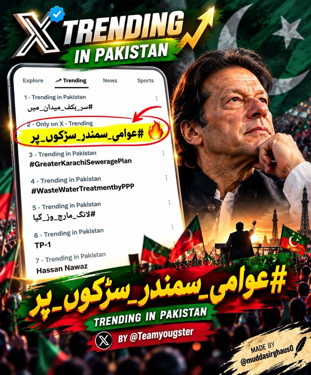 TeamYoungstr's tweet photo. Imran Khan is in jail but his Tigers are roaring on X. This 
💪#عوامی_سمندر_سڑکوں_پر 👈
trend is a message to the world - We are not silent, we are coming to the streets!

This is more than just a trend, this is proof of your loyalty!🙌

Team Youngsters of Kaptan - You🫵 have proved once again why you are the BEST💪🫶

When the whole system is against us, you stand like a wall. Every Admin who stayed awake, every member who tweeted, every manager who planned - We salute your passion🫡🫶

Never stop. The nation is watching you and Kaptaan is proud of you.🫶👏