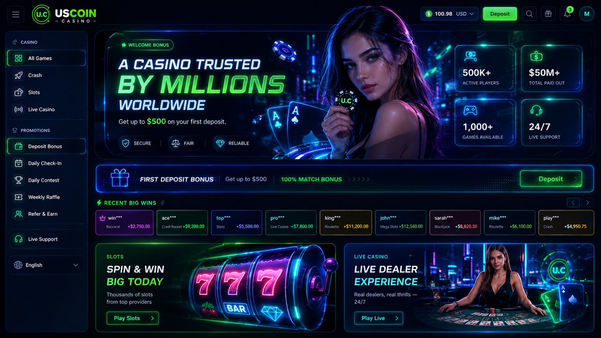 Uscoingame's tweet photo. USCOIN CASINO — Your Ultimate Gaming Experience!

Discover an exciting world of Crash, Slots, Live Casino, and more with USCOIN CASINO. Enjoy a modern gaming experience with exciting promotions and a wide selection of games.

#USCOIN #USCOINCasino #Casino #CasinoGames #CrashGame https://t.co/zoUPGa4nuc