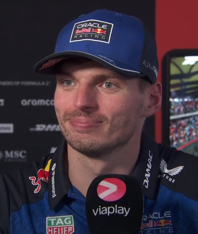verstappenews's tweet photo. Max on laughing on the onboard after the first start

"When I got to the straight I just saw about eight or nine cars, I think they were going like 30 kph *laughs*. But oh well, that happens with these engines."

"With a V8 you don't have these problems." https://t.co/PdgmecOlyS