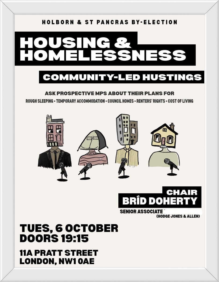 streetskitchen's tweet photo. Tuesday’s hustings is independent and run under Electoral Commission guidance. Our doors are wide open.
​Take your seat and face Camden.
​🗓 Tues 6 Oct | 19:15 doors
📍 11a Pratt St, NW1 0AE
We urgently need to hear your thoughts on this local housing crisis https://t.co/FcVQ66jJwY