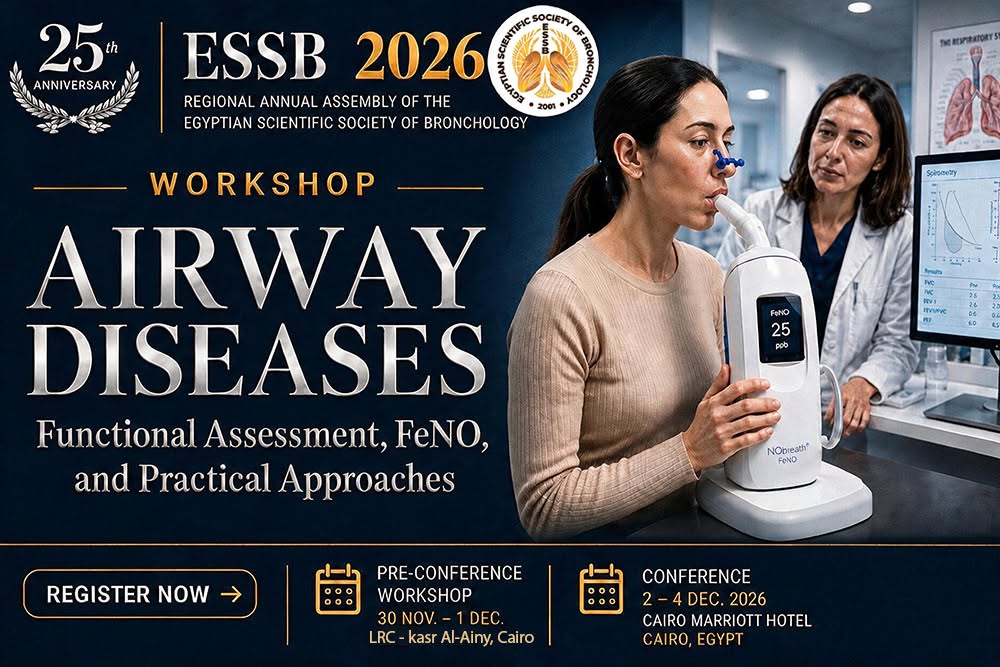 ESSBConference's tweet photo. 🚀 Ready to advance your skills?
Join the ESSB 2026 Workshops.
Workshop 1: 𝐀𝐢𝐫𝐰𝐚𝐲 𝐃𝐢𝐬𝐞𝐚𝐬𝐞𝐬 — 𝐅𝐮𝐧𝐜𝐭𝐢𝐨𝐧𝐚𝐥 𝐀𝐬𝐬𝐞𝐬𝐬𝐦𝐞𝐧𝐭, 𝐅𝐞𝐍𝐎, 𝐚𝐧𝐝 𝐏𝐫𝐚𝐜𝐭𝐢𝐜𝐚𝐥 𝐀𝐩𝐩𝐫𝐨𝐚𝐜𝐡𝐞𝐬
👉Register Now:
https://t.co/pkoBuyIkue

#ESSB2026 #25thESSB #Bronchology https://t.co/SMexXFhD0T