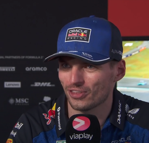 verstappenews's tweet photo. Max on laughing on the onboard after the first start

"When I got to the straight I just saw about eight or nine cars, I think they were going like 30 kph *laughs*. But oh well, that happens with these engines."

"With a V8 you don't have these problems." https://t.co/PdgmecOlyS