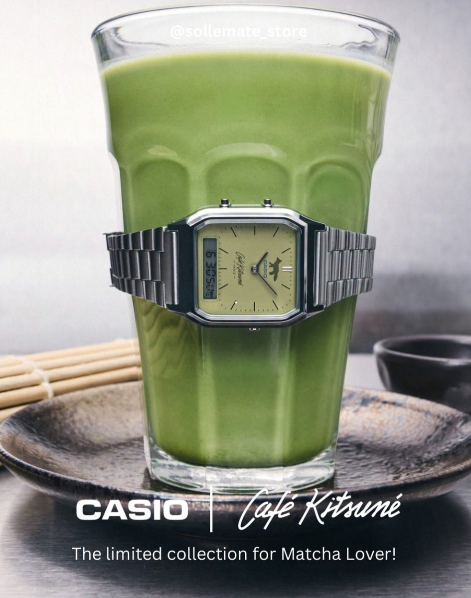 xevniy's tweet photo. BARU TAU CASIO RELEASE JAM WARNA MATCHA... ini collab sama cafe kitsune huhu segerrr 🍵 https://t.co/EngGmDlQz2
