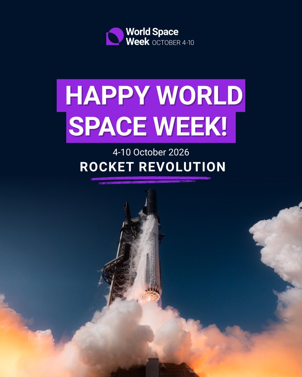 WorldSpaceWeek's tweet photo. 🚀 Happy World Space Week! The Rocket Revolution starts today!

We can’t wait to see your launches around the world! 🌍

Tag @worldspaceweek in your posts for a chance to be featured!

#WorldSpaceWeek #WSW2026 #RocketRevolution https://t.co/z7y9l7au1h