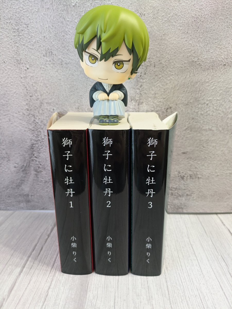 koshibaaa69's tweet photo. 側仕えちゃんの本（獅子に牡丹）の話するんだけど、この厚さで作るのは多分最初で最後だと思うから、今めちゃくちゃ堪能してる
三冊並べて「これ全部自分が書いたんだ……」ってなるのを何回もやってるし、何度も捲ったりしてる https://t.co/iCZW0kUWBi