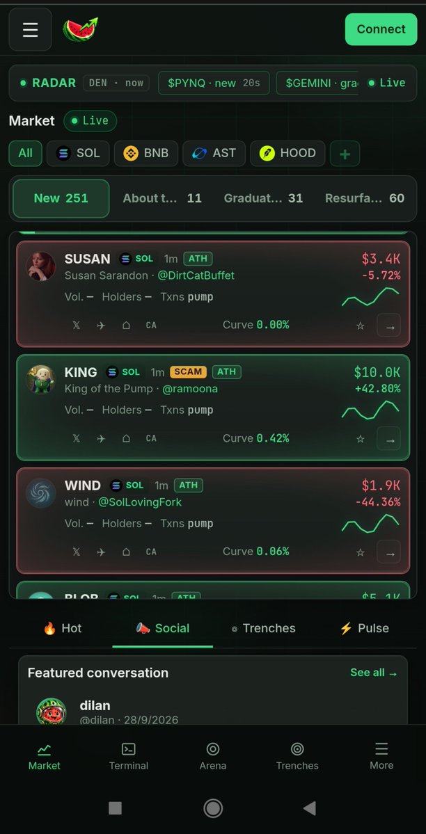 C_Sebastian_dev's tweet photo. A esto me refiero cuando digo como podemos protegernos de las estafas en el impulso de comprar un token con volumen en hora temprana ? 

De esta forma.. @WatermelonHQX  viene a cambiar la forma de ver las cosas. No todo es mirar y adivinar en cualquier otra terminal que token comprar . O filtrar volumen y mc. 
No la idea es darle al usuario herramientas visibles de NO ENTRAR A ESTE TOKEN. Si se pueden pasar algunas alertas por encima y un token safe se vuelva en un dump. Pero la idea es ir creciendo poco a poco en el desarrollo de esto.. ninguna plataforma te dice abiertamente SCAM o no compres. Porque no es negocio. Nosotros si. 
Tenemos grandes aspiraciones con todo esto. Vamos a trabajar incansablemente para dar un producto de primera calidad, se que no es y no va a ser fácil. Pero vamos a dar la herramienta necesaria para poder sentir seguridad con nuestro desarrollo de @WatermelonHQX .

#SOLANA #solanagem #X1000 #Memecion