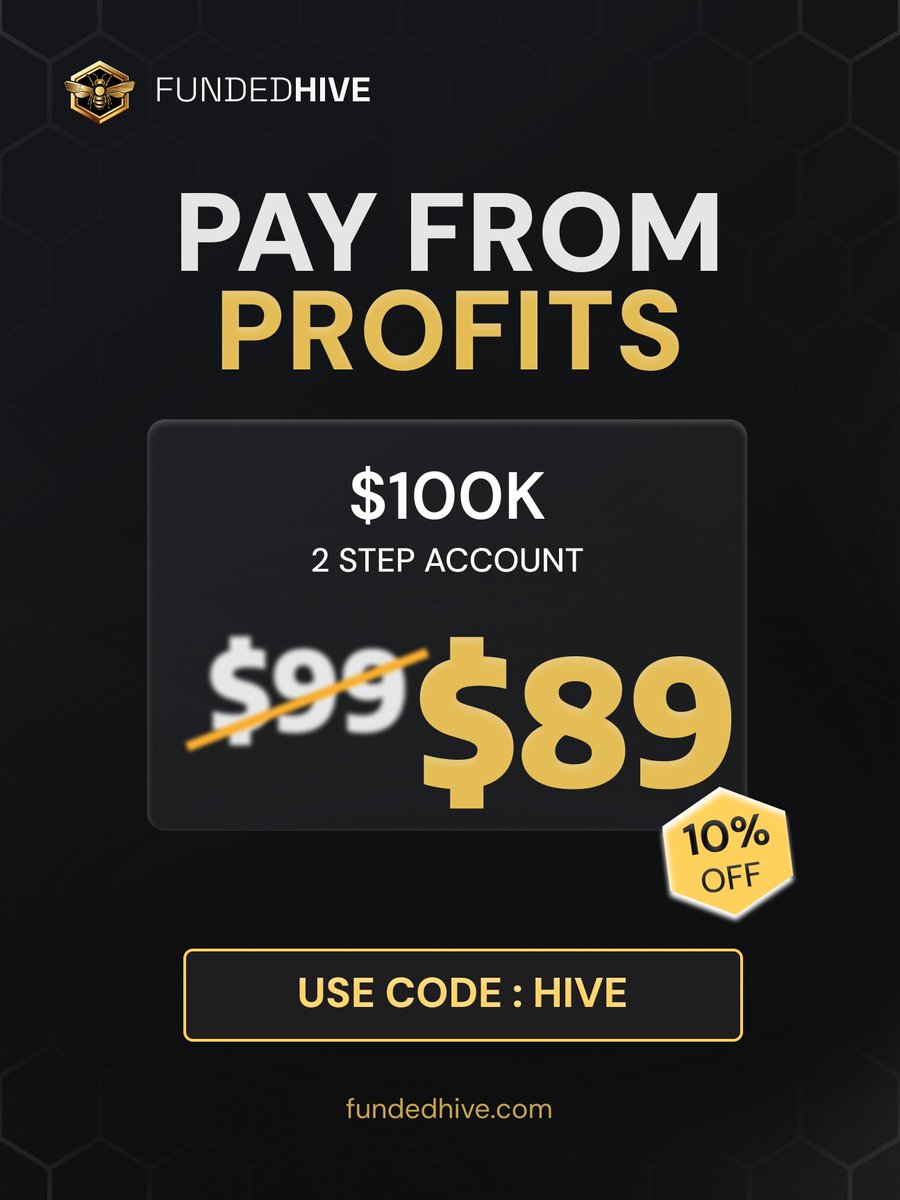 FundedHive's tweet photo. 🔥 $100K Pay From Profits  just $89 with code HIVE.

📰 News trading allowed
✅ No consistency rules
💰 Daily payouts

📈 $100K 2-Step PFP account built for traders who want flexibility without paying the full fee upfront.

Join the Hive today 🐝
https://t.co/4SUUmI2sDv https://t.co/TX99TbVDVX