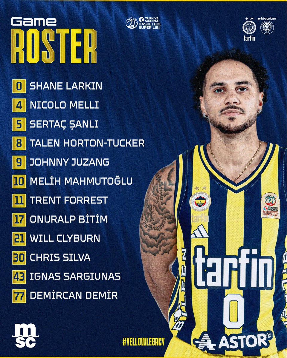 FBBasketbol's tweet photo. 📋 @MSCCargo ile maç kadromuz!

#YellowLegacy https://t.co/bxKpkw4P5y