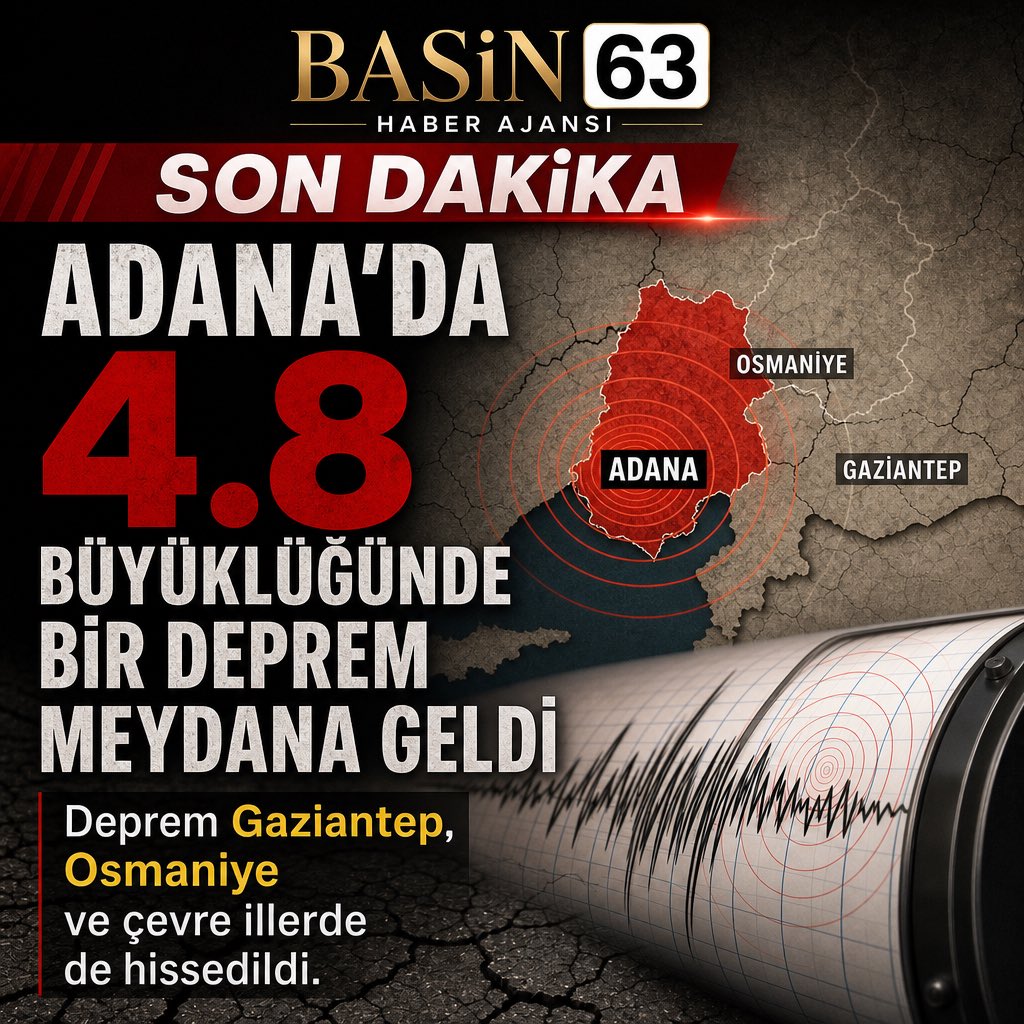 Basin63_com's tweet photo. | Adana'da 4.8 büyüklüğünde bir deprem meydana geldi. Deprem Gaziantep, Osmaniye ve çevre illerde de hissedildi. https://t.co/FDRFAOdmpZ
