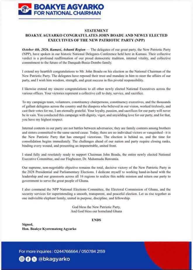Gen_Buhari_'s tweet photo. JUST IN: 🚨🚨

Boakye Agyarko (@bkagyarko) congratulates John Boadu and all the newly elected National Executives. https://t.co/H76NHIn4gK