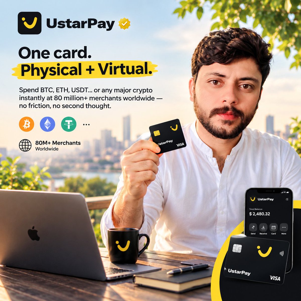 airdropsignels's tweet photo. 𝐎𝐧𝐞 𝐜𝐚𝐫𝐝. 𝐏𝐡𝐲𝐬𝐢𝐜𝐚𝐥 + 𝐕𝐢𝐫𝐭𝐮𝐚𝐥. 💳

Spend $BTC, $ETH, $USDT & other major crypto instantly at 80M+ merchants worldwide with @UstarPay .

No friction. No second thought. Just spend your crypto when you need it. 🔥

#UstarPay #Crypto #BTC #ETH #USDT #Web3 
One card. Physical + Virtual. 💳⚡