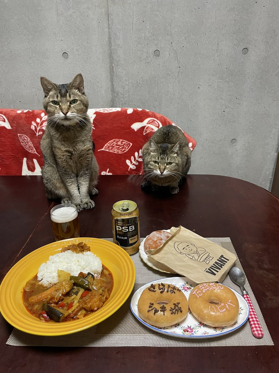 bulan_nyan's tweet photo. リアタイ、間に合いました！今日はCoCo壱VIVANTでエネルギーチャージ💪別班ずを応援します🍛乃木さ〜ん
そして中の人、珠城りょうさん、お誕生日おめでとうございます🎁🎂エネルギーチャージといえば、ホニャフニャドーナツ🍩
今日はシャキ城とおさらばできるのか、今からドキドキです！
#VIVANTTep19 https://t.co/wx0B6o0nU3