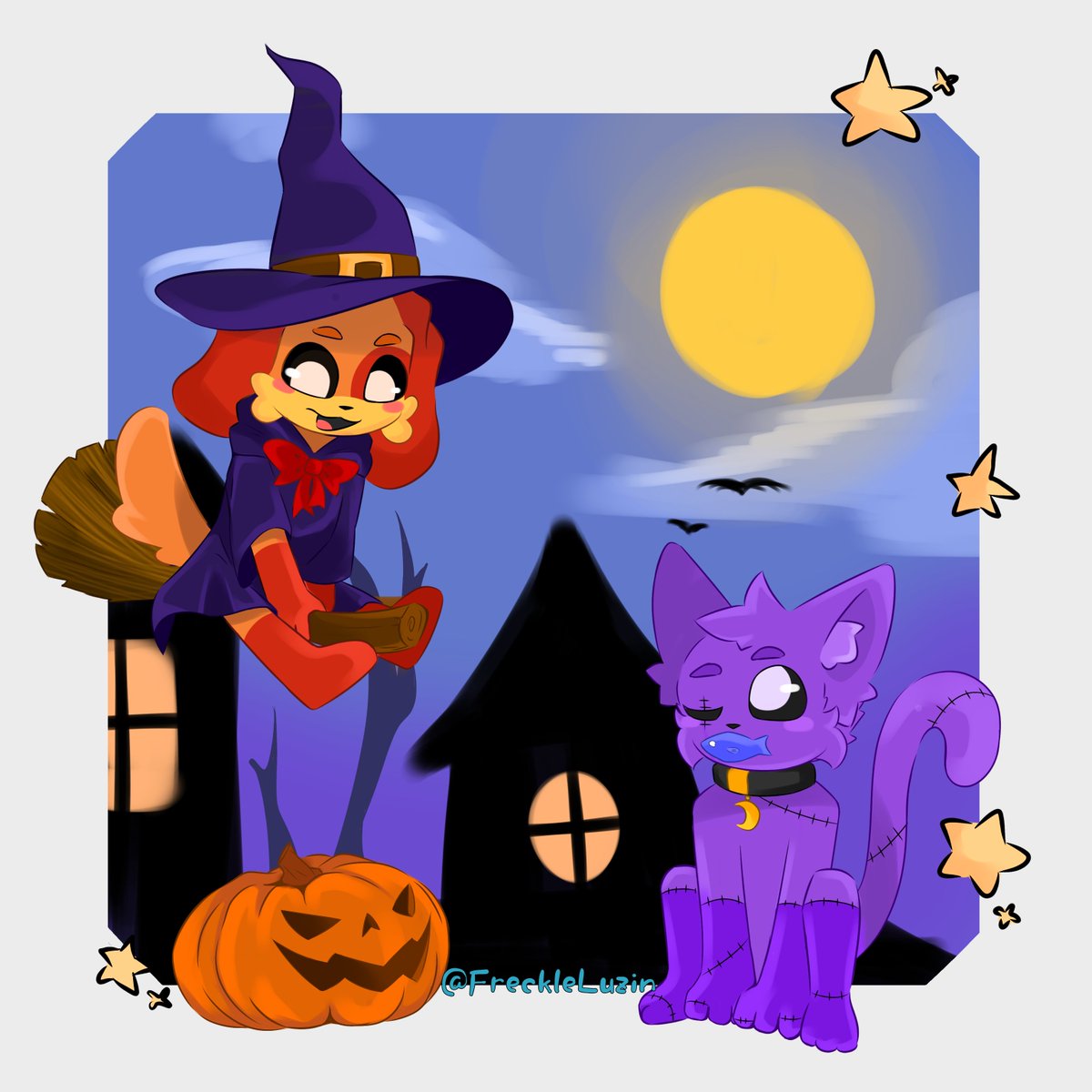FreckleLuzin's tweet photo. Happy Spooky month, Everyone! 🎃

#SmilingCritters #catnap #dogday 
#halloween https://t.co/8p1ev4BYde