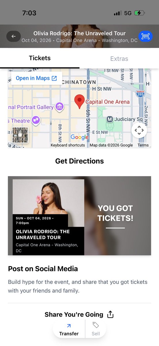 Laura575793's tweet photo. I have closer seats  guys😩 and I WTS my (3X) tonight , Sun Oct 4th Olivia Rodrigo tickets in capital One arena - Washington, DC

Time: 6:00pm

I’m asking for $225 each!

Pls dm me if you would be interested!!, also I can negotiate the price. https://t.co/RxyPsgQX3t