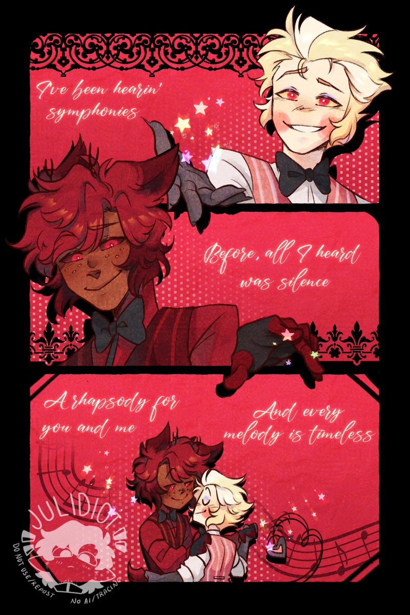 jul_idiot's tweet photo. I had so much fun working on this for #ARMixtapeEvent2026 !
Made this for @ReisiAo on the song Symphony (all I could think of was the meme FSKDSFHS)
Thank you @appleradiohotel for hosting the event! :P

#hazbinhotel #radioapple #appleradio https://t.co/1nVyD71NY8