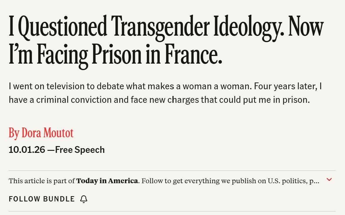 mboudry's tweet photo. • A French writer (@doramoutot) was criminally convicted—and faces possible prison time—for saying that a trans woman is “a man, a transfeminine man.”

• An American academic living in Belgium (@nathancofnas) is being taken to court by Belgium’s official equality agency for claiming that there are racial differences in IQ.

• A German woman was jailed for a weekend for calling a man who raped a 15-year-old girl a “disgraceful rapist pig”—a harsher sentence than the rapist received.

• A British assault victim was convicted of a hate crime for calling her attacker a “faggot” in text messages.

But please, tell me again that Europe doesn’t have a free-speech problem. That there’s nothing to worry about. That it’s all a right-wing invention—as claimed by @lemondefr and many other newspapers. 

For heaven's sake, can someone give us a First Amendment already?