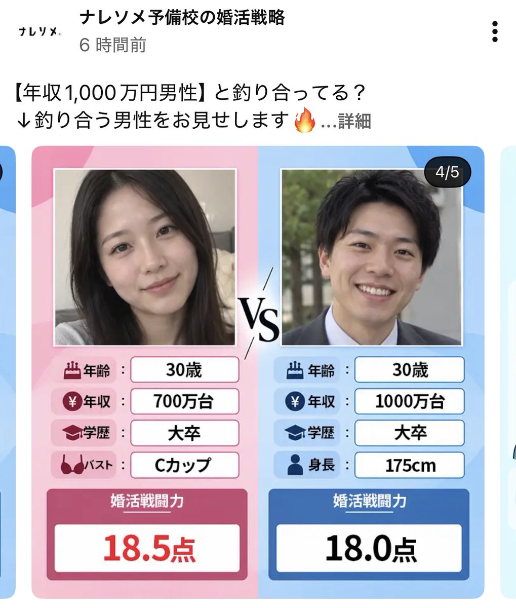 wankichi_wan's tweet photo. ナレソメさん、この男女比較で女の方が点数高いのおかしくない？ https://t.co/bOr43Dx3i2