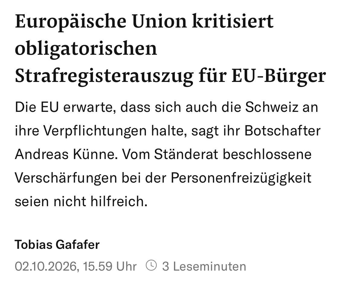 SabSwiss's tweet photo. Die EU möchte nicht, dass die Schweiz verurteilten Straftätern die Niederlassung verbietet. Sie möchte, dass wir verurteilte Kriminelle nicht erkennen können. Sie möchte unsere Behörden blind machen. Wieso tut sie das? https://t.co/3xPKkwtHrg