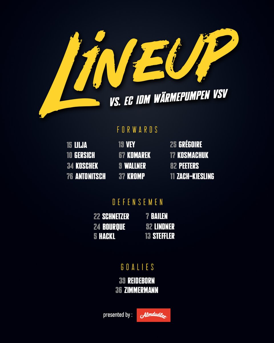 viennacapitals's tweet photo. 🅛🅘🅝🅔🅤🅟

🏆 @win2dayICE
🆚 @ecvsv
🥅 3️⃣9️⃣ Adam Reideborn
❌ Lanzinger, Nogier, Richter, Wolf, Wraneschitz (alle verletzt)
⏰ HEUTE, 17:30 Uhr
📺 𝗧𝗩: ORF Sport +
💻 𝗦𝗧𝗥𝗘𝗔𝗠: https://t.co/4Q1HqYeLtl
👉 𝗧𝗜𝗖𝗞𝗘𝗥: https://t.co/JJYcFGshls

#VIC https://t.co/nSOGpzIalW