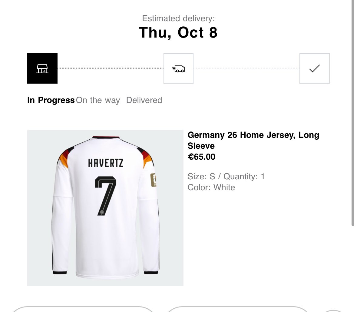 lovedanifui08's tweet photo. adidasドイツが長袖ハヴァーツネーム入り＋W杯パッチで€65とかいう頭おかしいセールしてくれてて助かった。。即買い https://t.co/n9z0t391n1