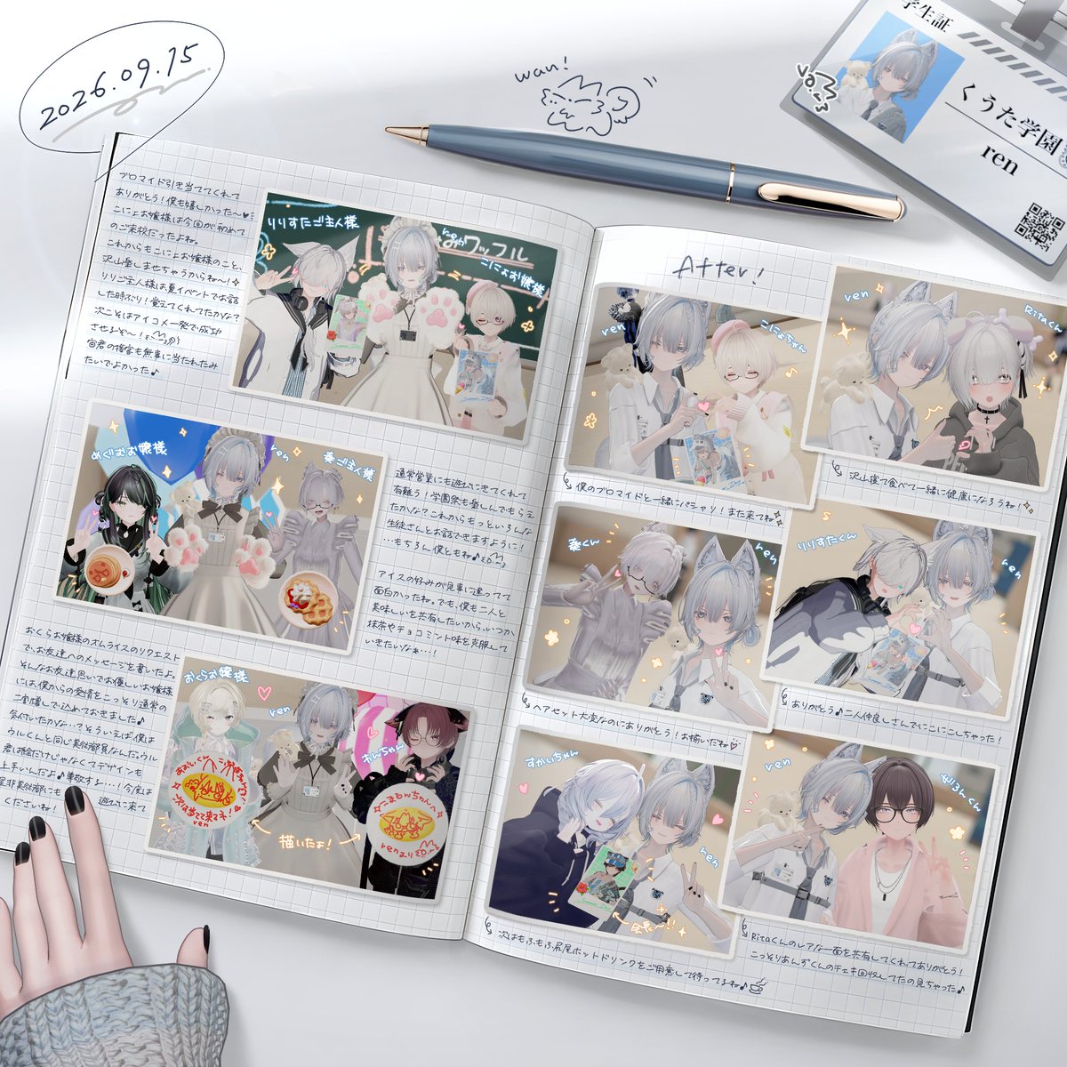 rensui_vrc_'s tweet photo. ✦ 2026.9.15 Diary ✦𓂃🖊

感想遅くなっちゃってごめんなさい！
この日も遊びに来てくれて嬉しかったな🙌🏻
次回開催は明後日の6日(火)。
生徒一同お待ちしております🎶

#くうた学園 2年生 美術部 ren🐺 https://t.co/obH0LxkmwI