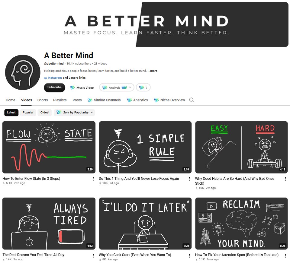 DailyYTNiches's tweet photo. 🔥 NICHE LEAK! 

~30.4K subscribers with just 28 videos 
~Started posting 4 months ago
~5,055,221 total views

The topics are practical problems people deal with daily

Format:
> Short 3-6 minute videos on one topic
> Simple black-and-white doodle animations explain each idea
> Titles focus on problems like focus, habits, tiredness, and procrastination