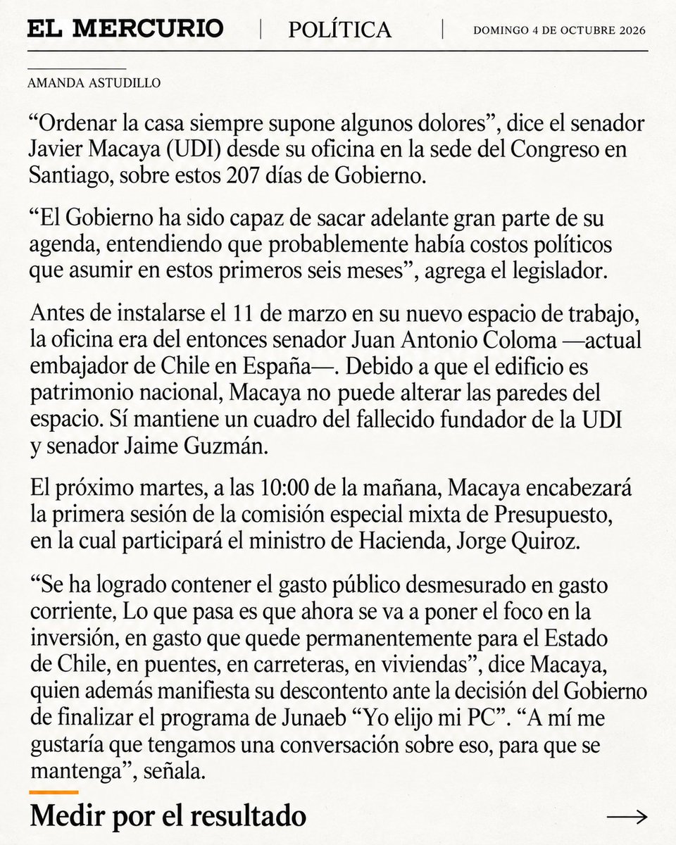 javiermacaya's tweet photo. Creo que hay que medir a los gobiernos por sus resultados. A la gente le importa vivir más segura, tener más oportunidades y que las cosas funcionen. Si para conseguirlo hay que conversar, corregir y construir acuerdos, hay que hacerlo. https://t.co/00npZnT525