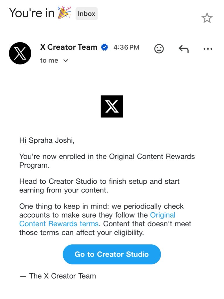 sprahajoshi's tweet photo. Thank you guys for all your support🙌🏻

Finally enrolled in Original Content Reward Program.🧿🎉

All the hard work of 2 months finally paid off.

Would not have been possible without your constant support, thank you once again!!🙏🏻🫶 https://t.co/MYodGQ3JRU