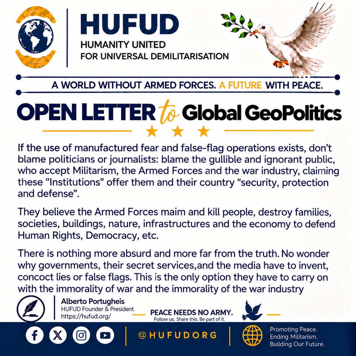 Hufudorg's tweet photo. #HUFUD
#GlobalGeoPolitics
#Demilitarisation
#EndMilitarism
#PeaceNeedsNoArmy https://t.co/HnMQcFINLG