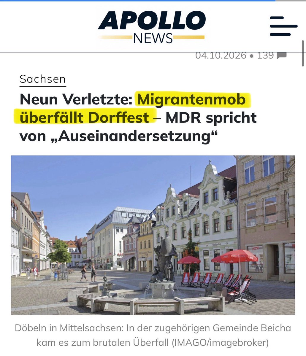 Georg_Pazderski's tweet photo. 3 Meldungen zum „Tag der Deutschen Einheit“!

▪️DÜSSELDORF
2 Migranten verprügeln einen Juden, weil er eine Kippa trägt

▪️ BREMEN
Zehnköpfige arabische Jugendgruppe schlägt auf homosexuelles Paar ein

▪️DÖBELN/SACHSEN
9 Verletzte - Migrantenmob überfällt Dorffest

ABER die Gefahr kommt immer noch von Rechts!