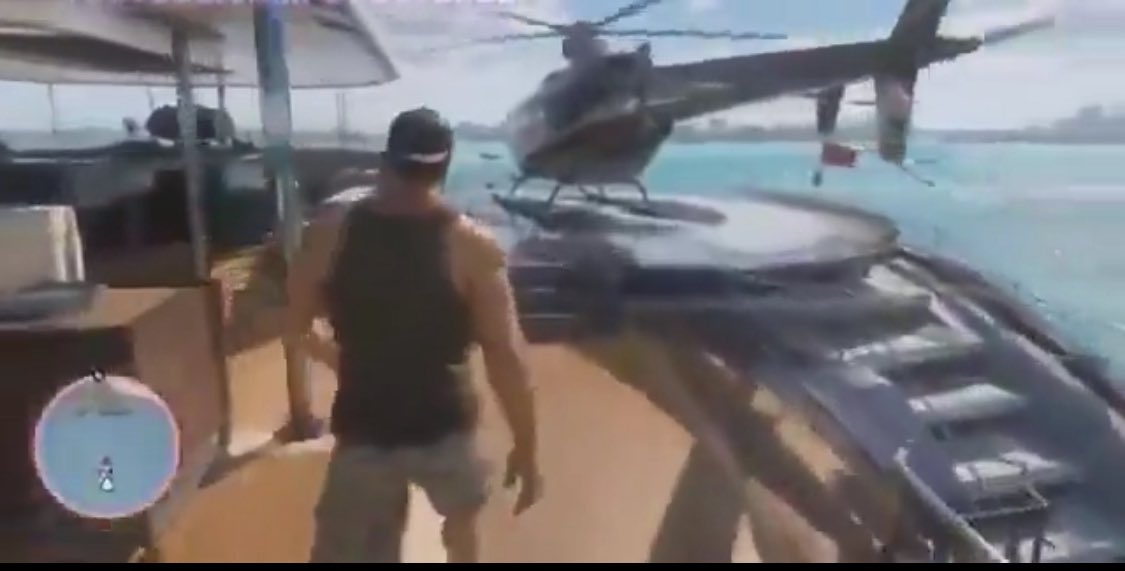 gta6side's tweet photo. Jason boarding a private helicopter in GTA6. Look at the attention to detail within the graphics. #gta6 #gta #gtavi #gta6leak https://t.co/8FXy32mp5u