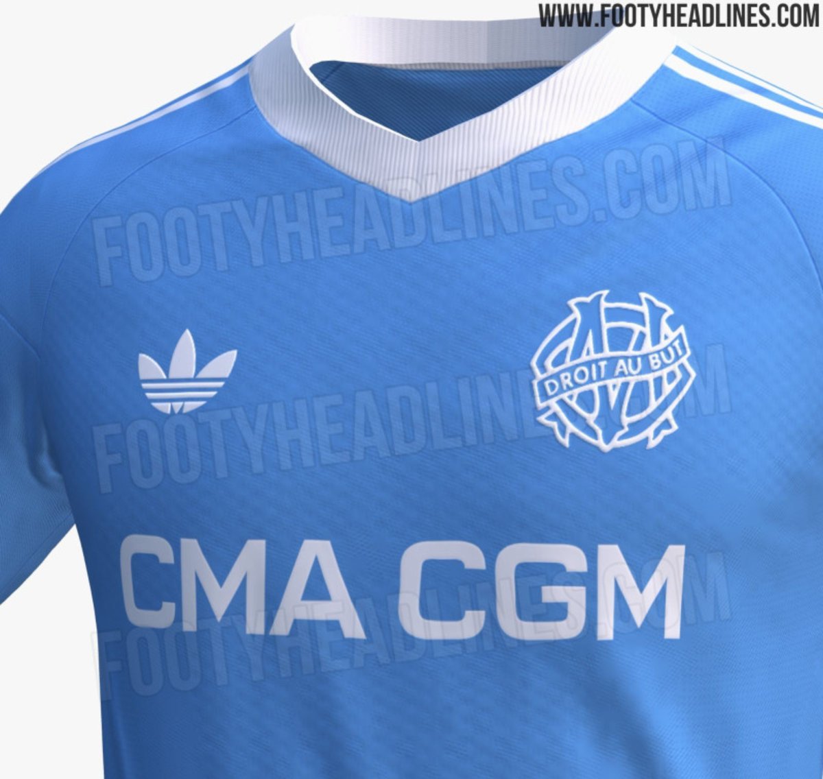 MassiliaZone's tweet photo. ❗️Il s'agit du futur maillot extérieur de l'OM version Adidas pour 2027-28 associant un fond bleu clair à des détails blancs immaculés. 

Le maillot devrait arriver en magasin en juillet 2027.

[🥇@Footy_Headlines] https://t.co/gNj8CmYkE4
