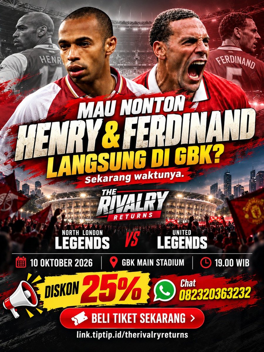 FuriArsila's tweet photo. Henry dan Ferdinand bakal main di GBK tgl 10 Oktober nanti, yuk siap-siap merapat 🥳🥳🥳

#MUvsArsenalLegend
The Rivalry Returns https://t.co/OtnSriBTpv