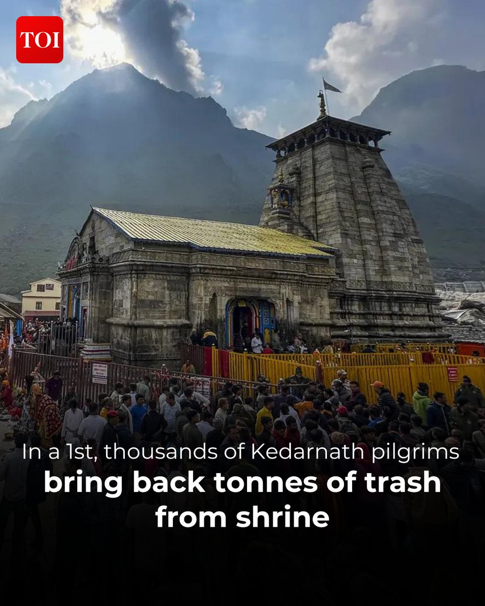 timesofindia's tweet photo. he 18km trek to Kedarnath, at 11,755 feet, from Gaurikund is for most pilgrims a journey of a lifetime in search of peace and tranquillity.And now, in an unusual act of service, thousands, in perhaps a first, are returning with bags of plastic waste collected from the sacred site.

Under the local administration's 'Carry Me Back' initiative, close to 5,000 pilgrims have so far voluntarily carried down more than 12 tonnes of compressed plastic waste, turning what began as a local effort to tackle the mounting garbage problem into a wider campaign.

Details 🔗  https://t.co/CW3unBJGU7 

For the complete story, download the TOI App 👉 https://t.co/ogFaRsVinV

#Kedarnath #Uttarakhand #PlasticWaste #CleanKedarnath #Pilgrimage